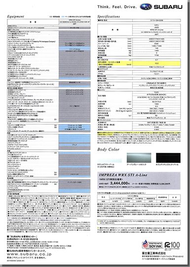 2006年6月発行 New インプレッサ WRX STI A-Line カタログ 裏表紙